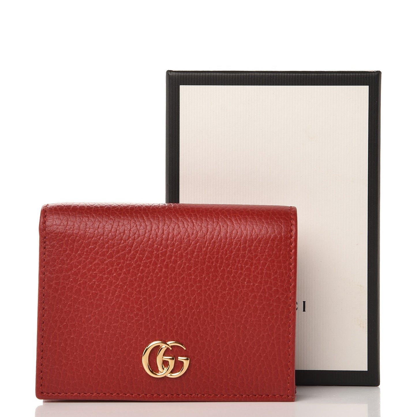 Pebbled Calfskin GG Marmont Card Case Hibiscus Red