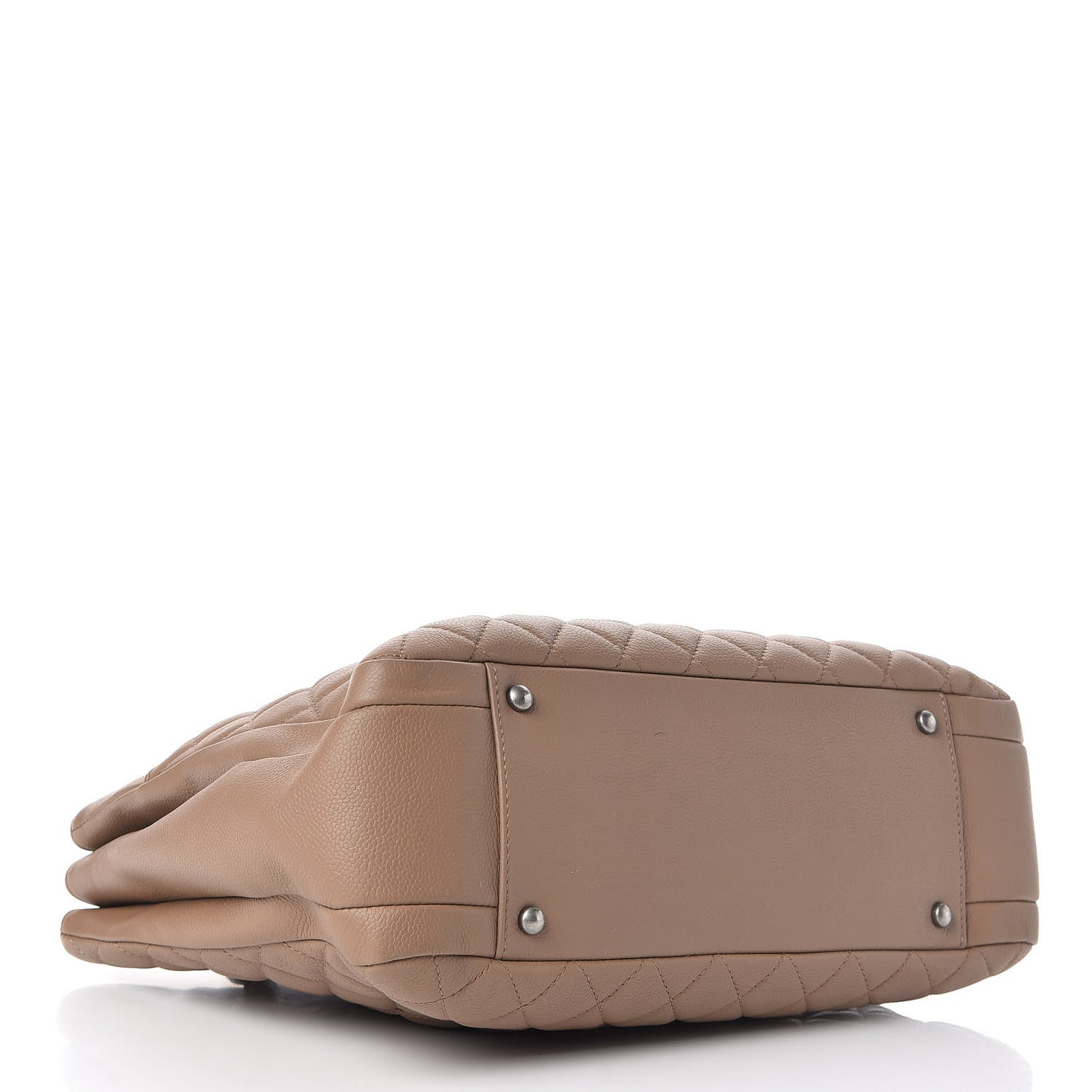 Grained Calfskin Quilted Large Zipped Shopping Tote Taupe