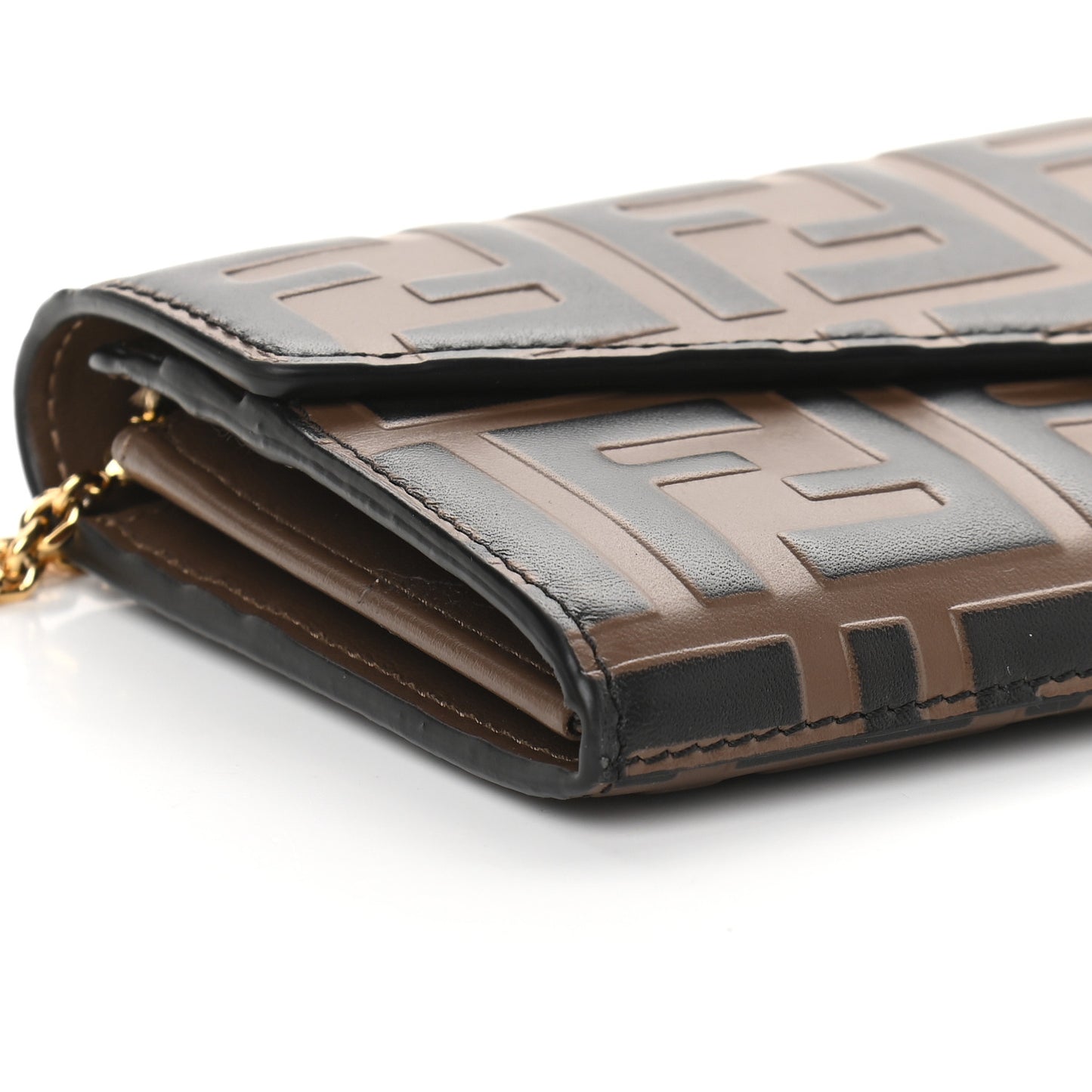 Vitello Soft F is Fendi Bi-Color FF 1974 Embossed Continental Envelope Wallet On Chain Maya Black