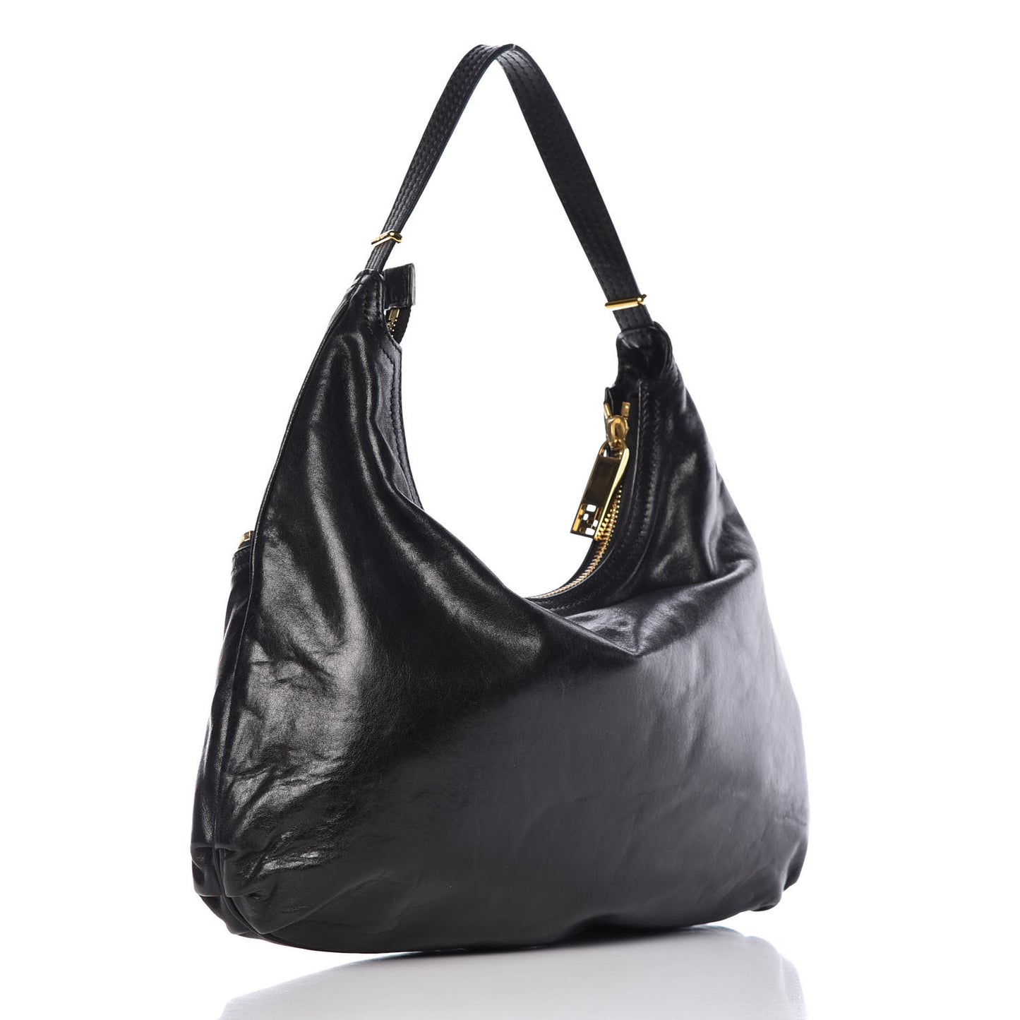 Goatskin Zipper Hobo Black