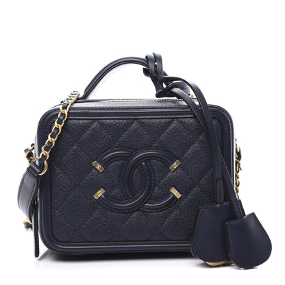 Chanel Caviar Quilted Small CC Filigree Vanity Case Navy 1 of 10