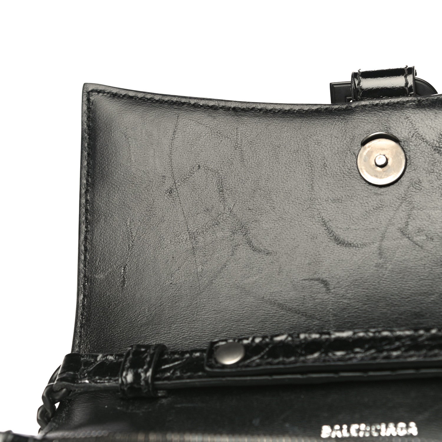 Balenciaga Shiny Calfskin Monochrome Crocodile Embossed Hourglass Chain Bag Black 13 of 15