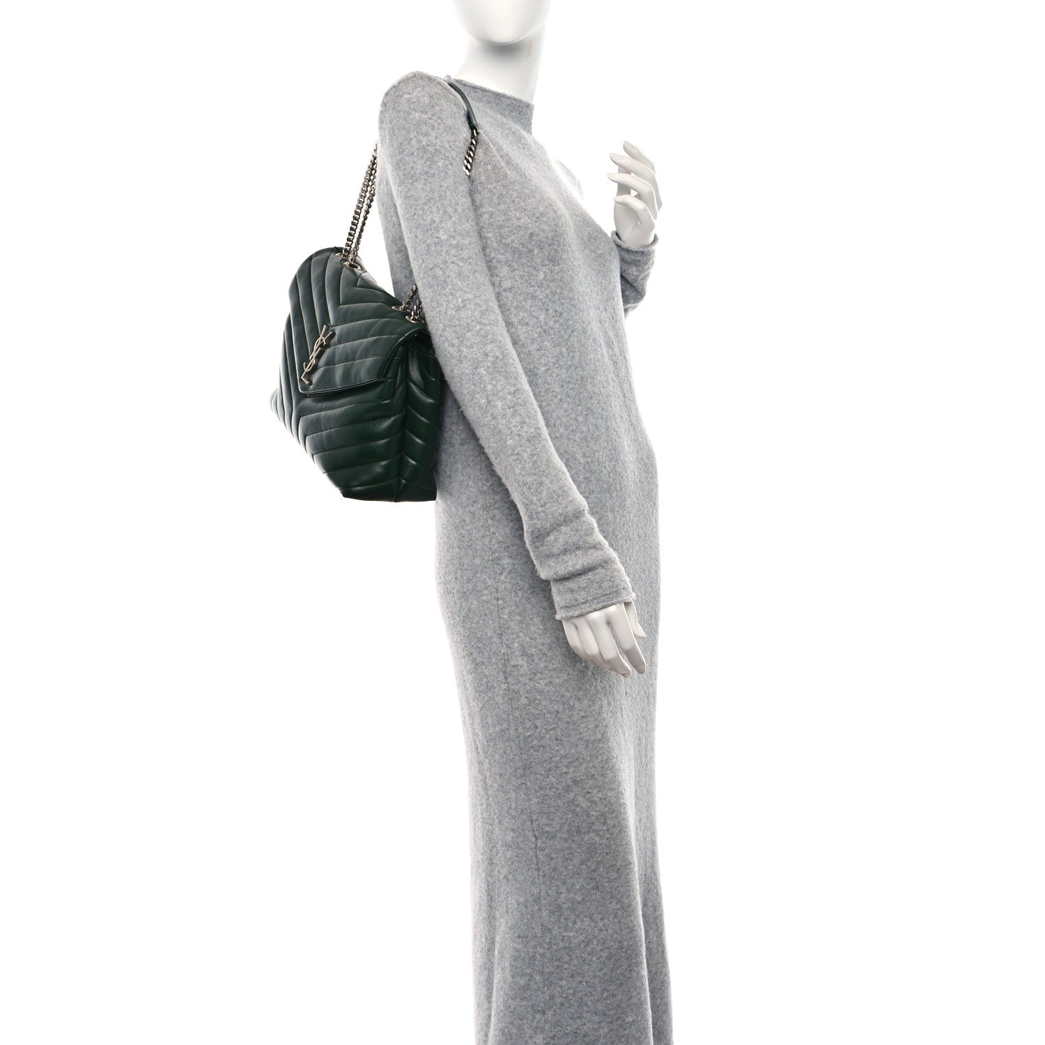 Saint Laurent Calfskin Y Quilted Monogram Medium Loulou Chain Satchel Olive 2 of 12