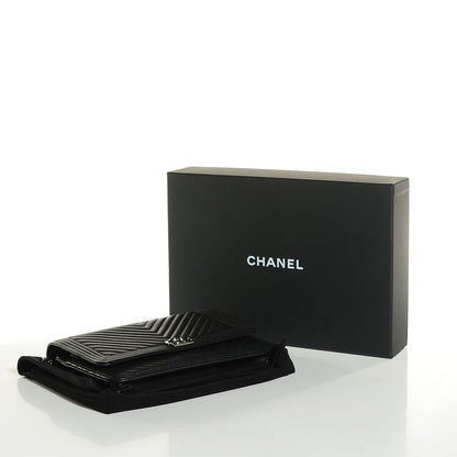 Chanel Calfskin Chevron Boy Wallet On Chain WOC Black 4 of 7