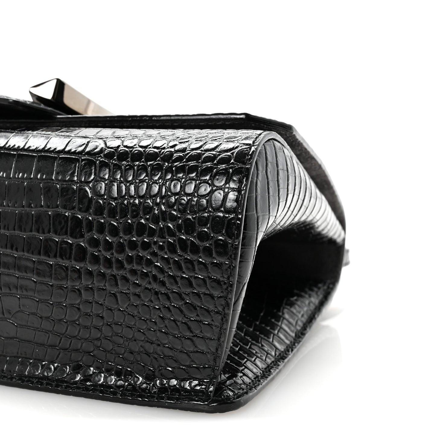 Calfskin Crocodile Embossed Madeline Top Handle Black