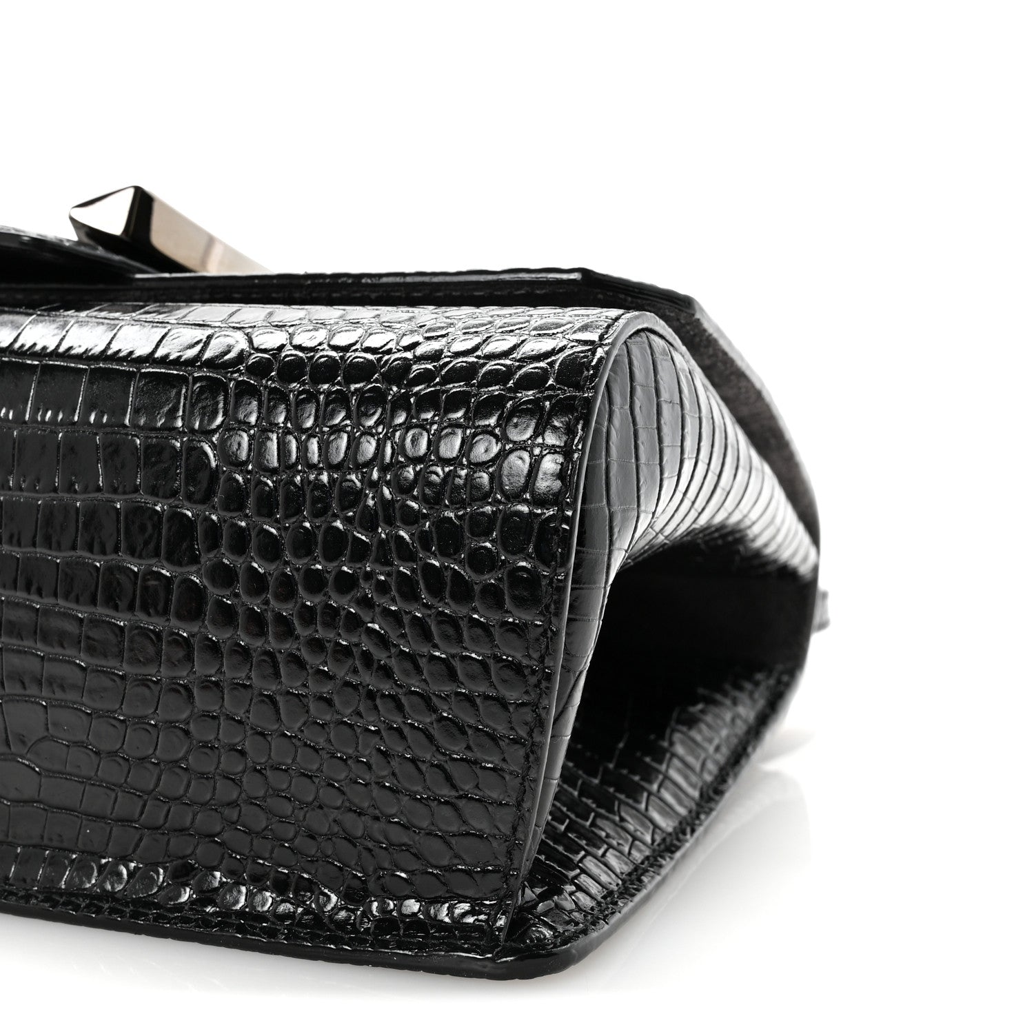 Jimmy Choo Calfskin Crocodile Embossed Madeline Top Handle Black 9 of 9