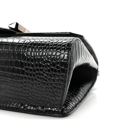 Jimmy Choo Calfskin Crocodile Embossed Madeline Top Handle Black 9 of 9