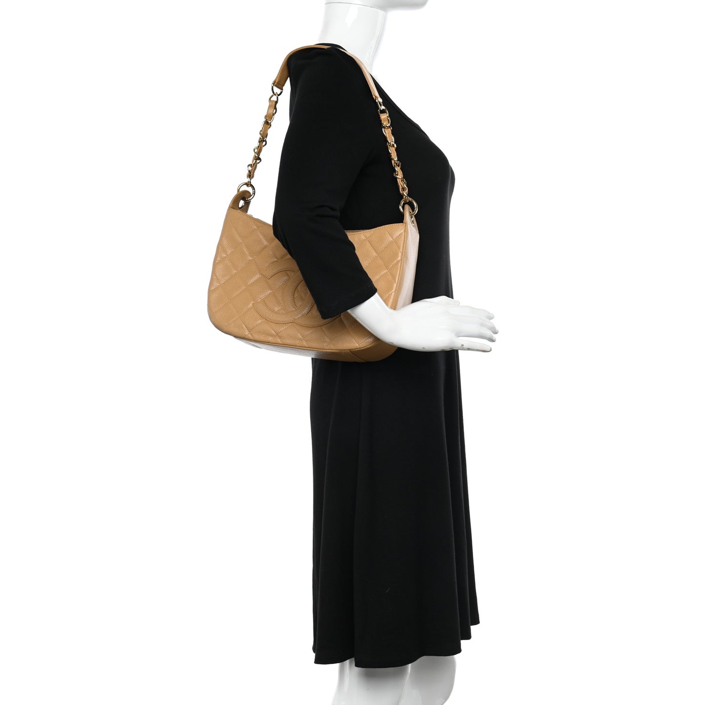 Caviar Quilted Timeless CC Shoulder Bag Beige