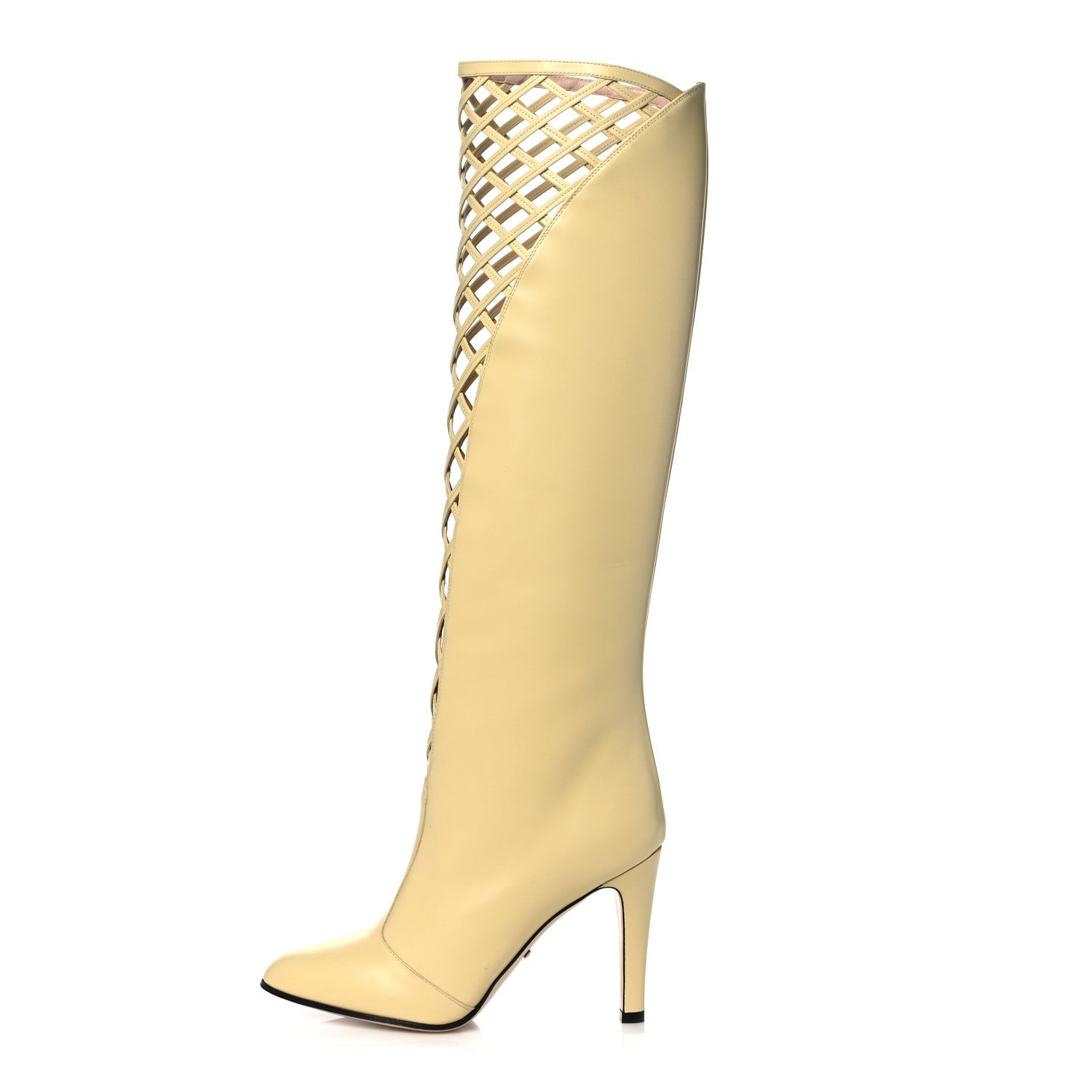 Gucci Plume Calfskin Damir Lattice Cutout Knee High Boot 37 Butter 1 of 10