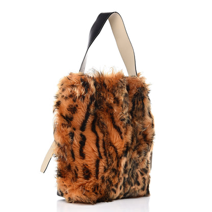 Celine Shiny Smooth Calfskin Shearling Small Twisted Cabas Black Multicolor 4 of 11