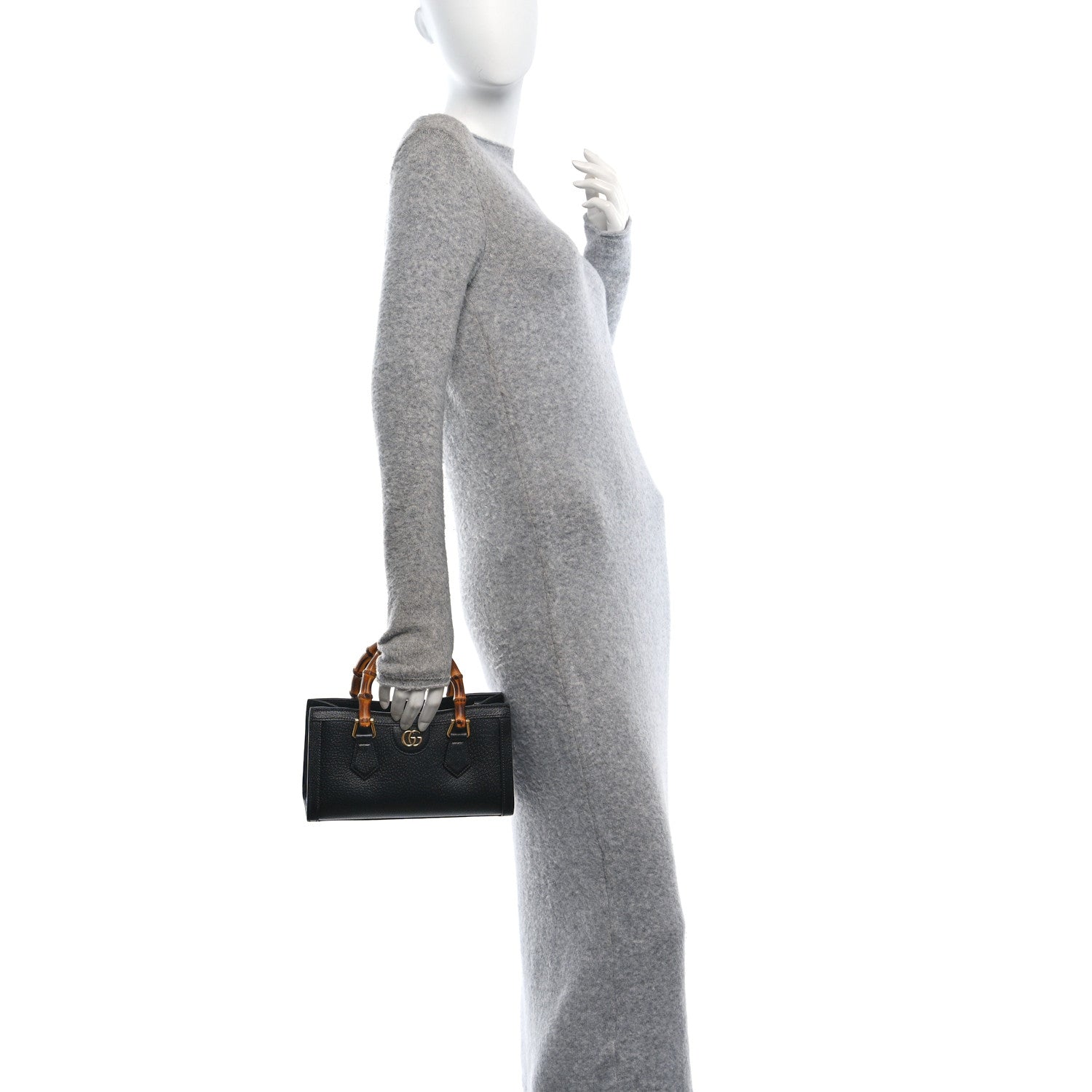 Gucci Textured Dollar Calfskin Web Small Diana Shoulder Bag Black Dusty Grey 2 of 10