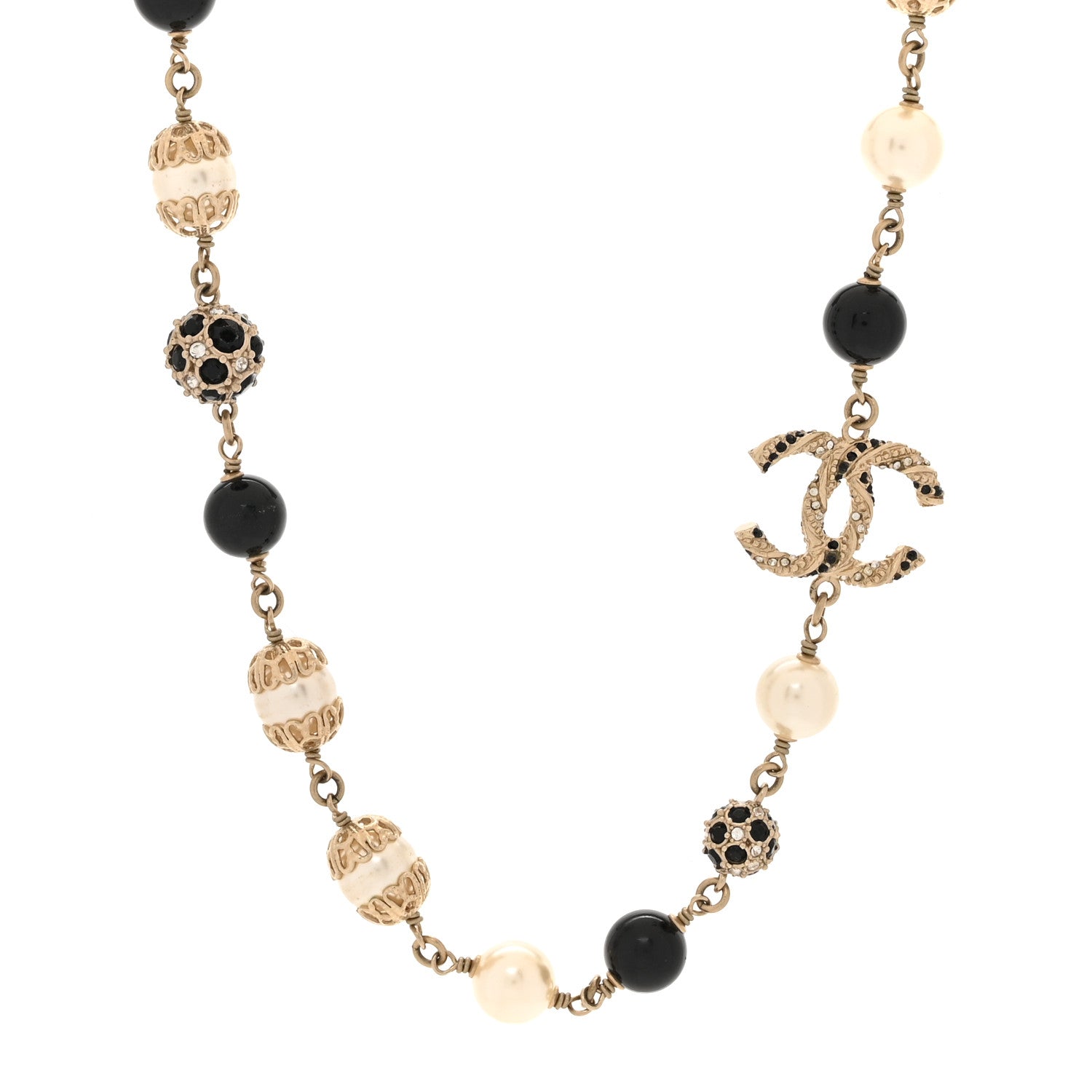 Chanel Pearl Crystal Bead CC Choker Necklace Black Gold 3 of 5