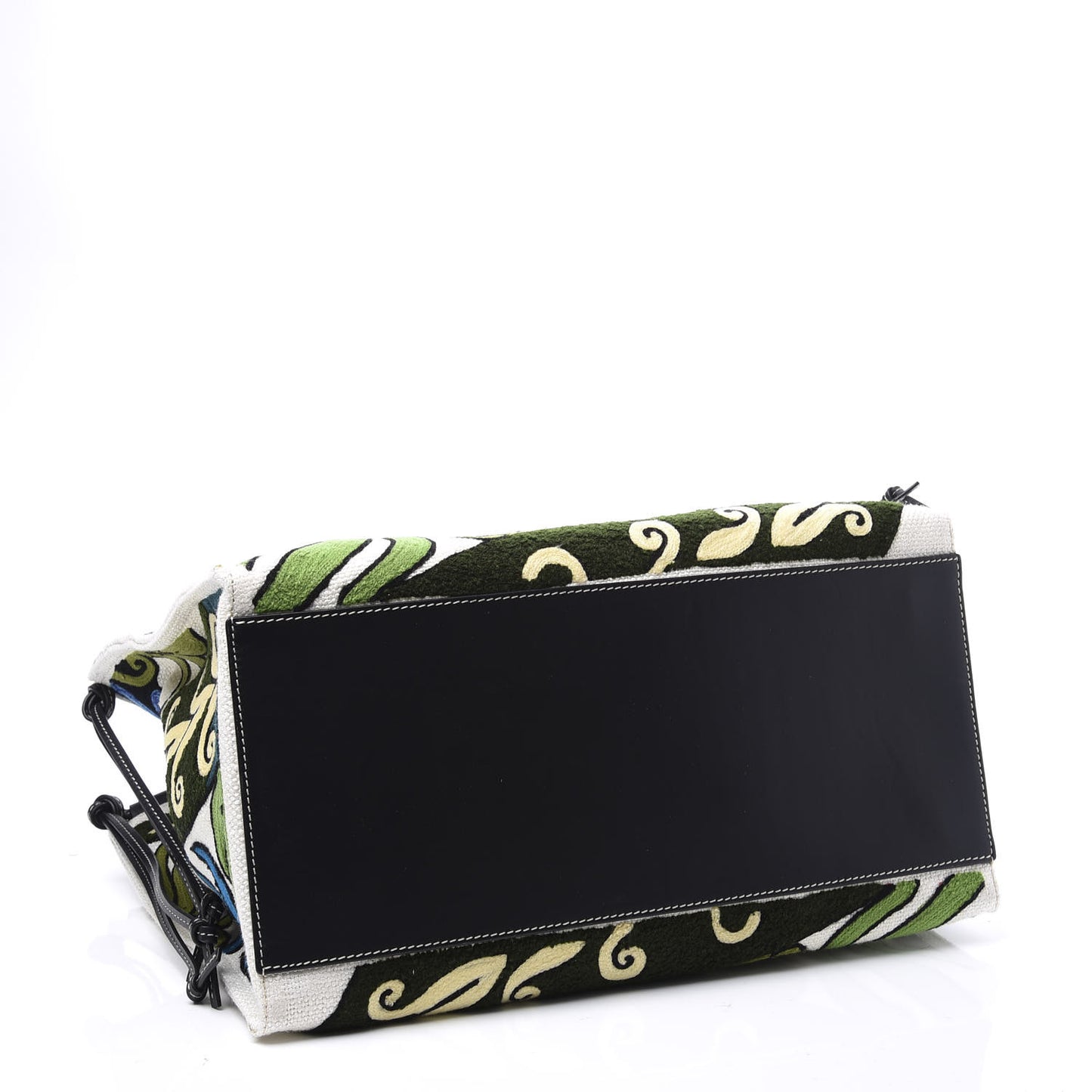 Canvas Calfskin Print Floral Cushion Tote Peacock Blue