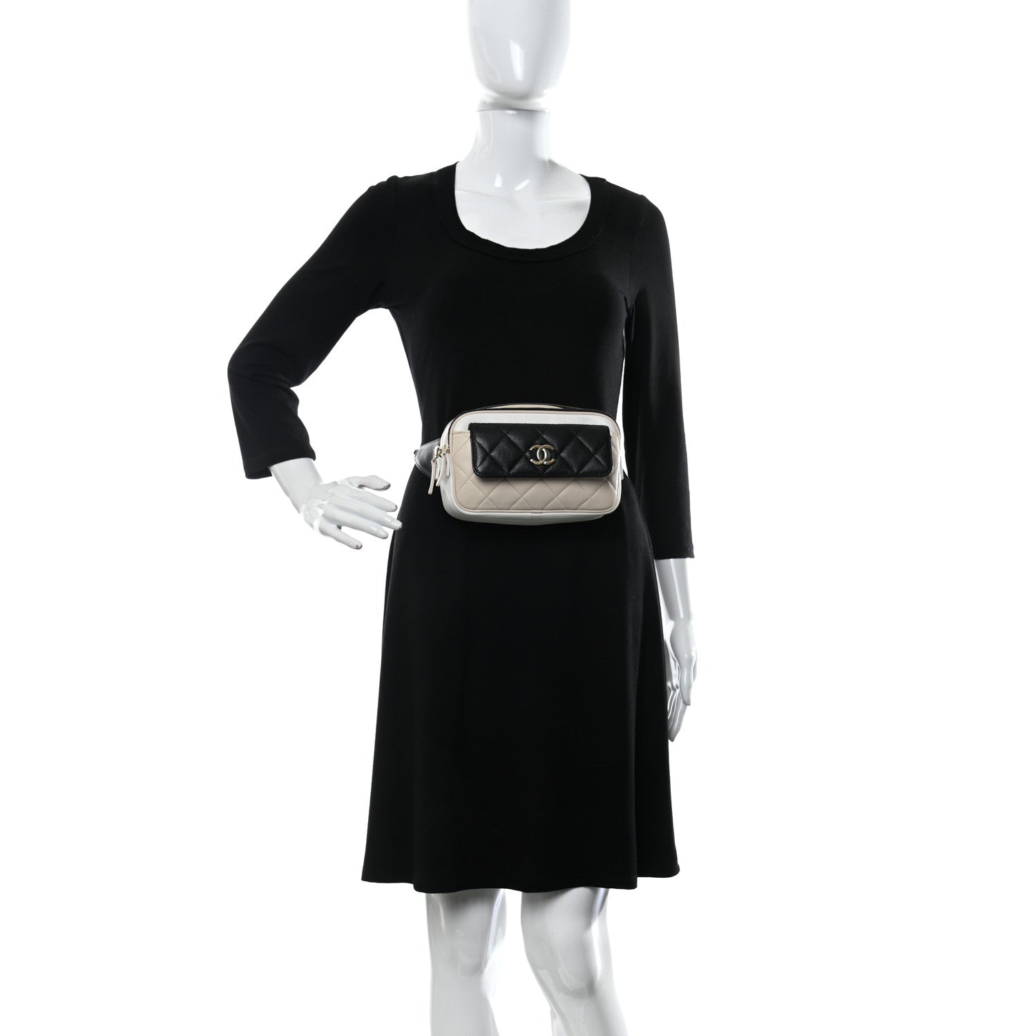 Chanel Goatskin Quilted Waist Bag Beige White Black 2 of 12