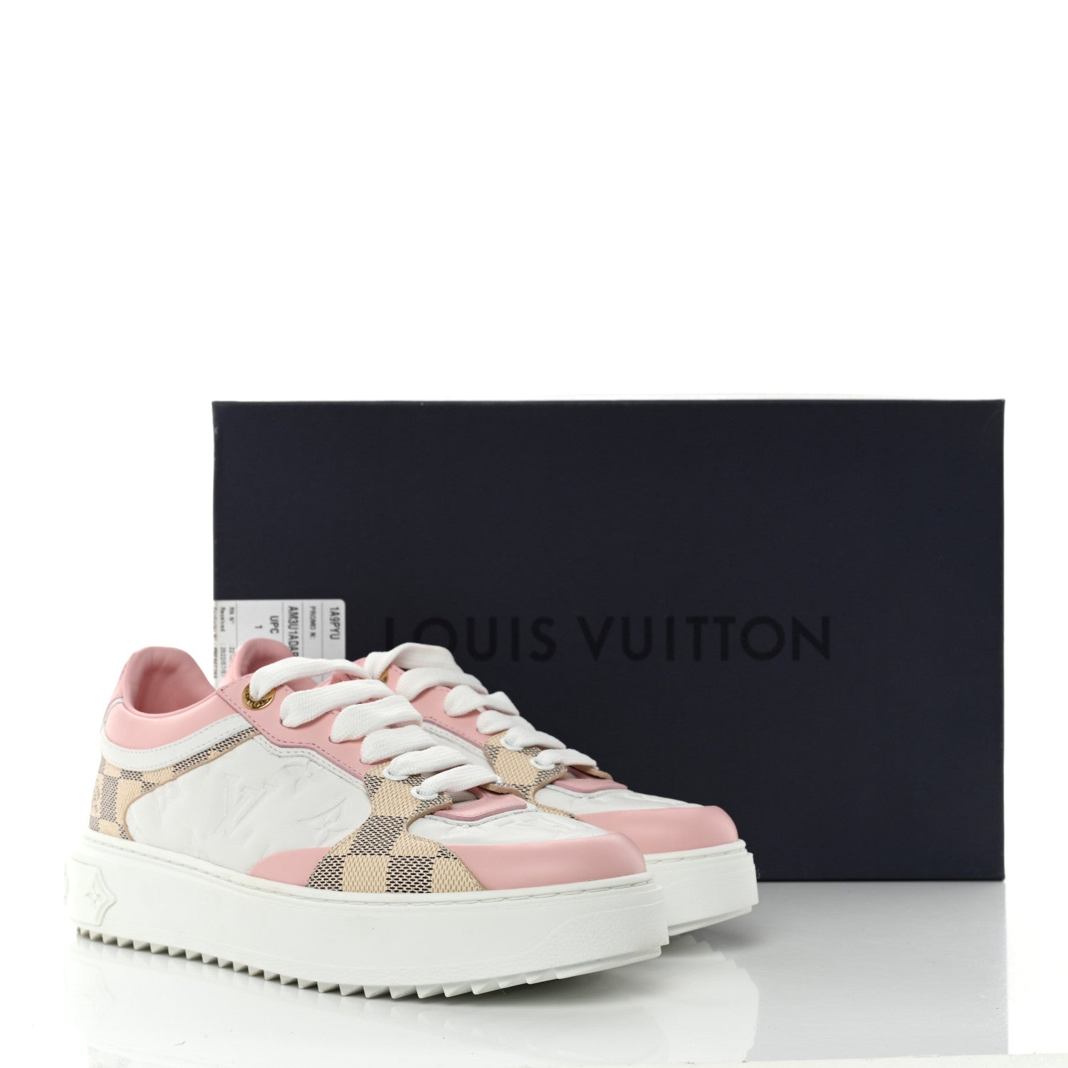 Louis Vuitton Monogram Embossed Calfskin Damier Azur Time Out Sneakers 37 Rose Clair Pink 10 of 10