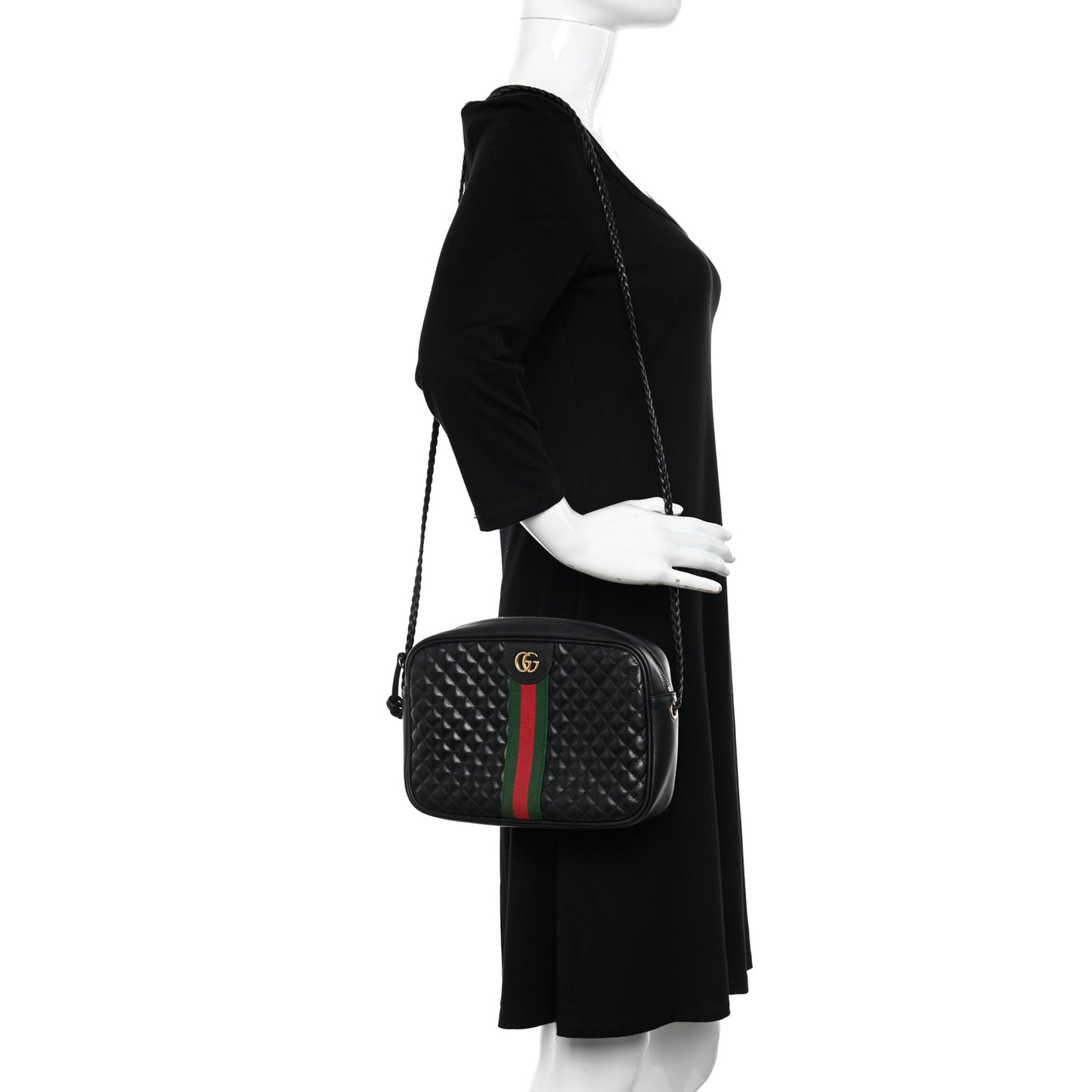 Calfskin Web Trapuntata Small GG Shoulder Bag Black