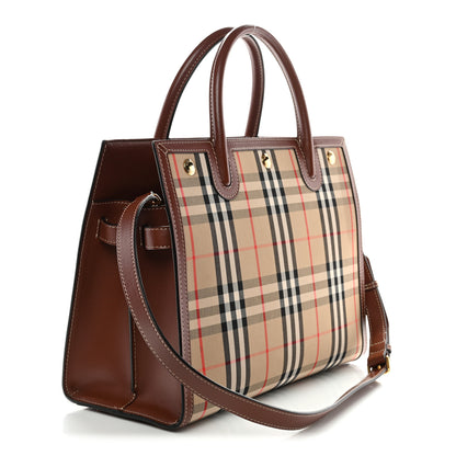 Burberry Calfskin Vintage Check Two Handle Title Bag Archive Beige 3 of 10