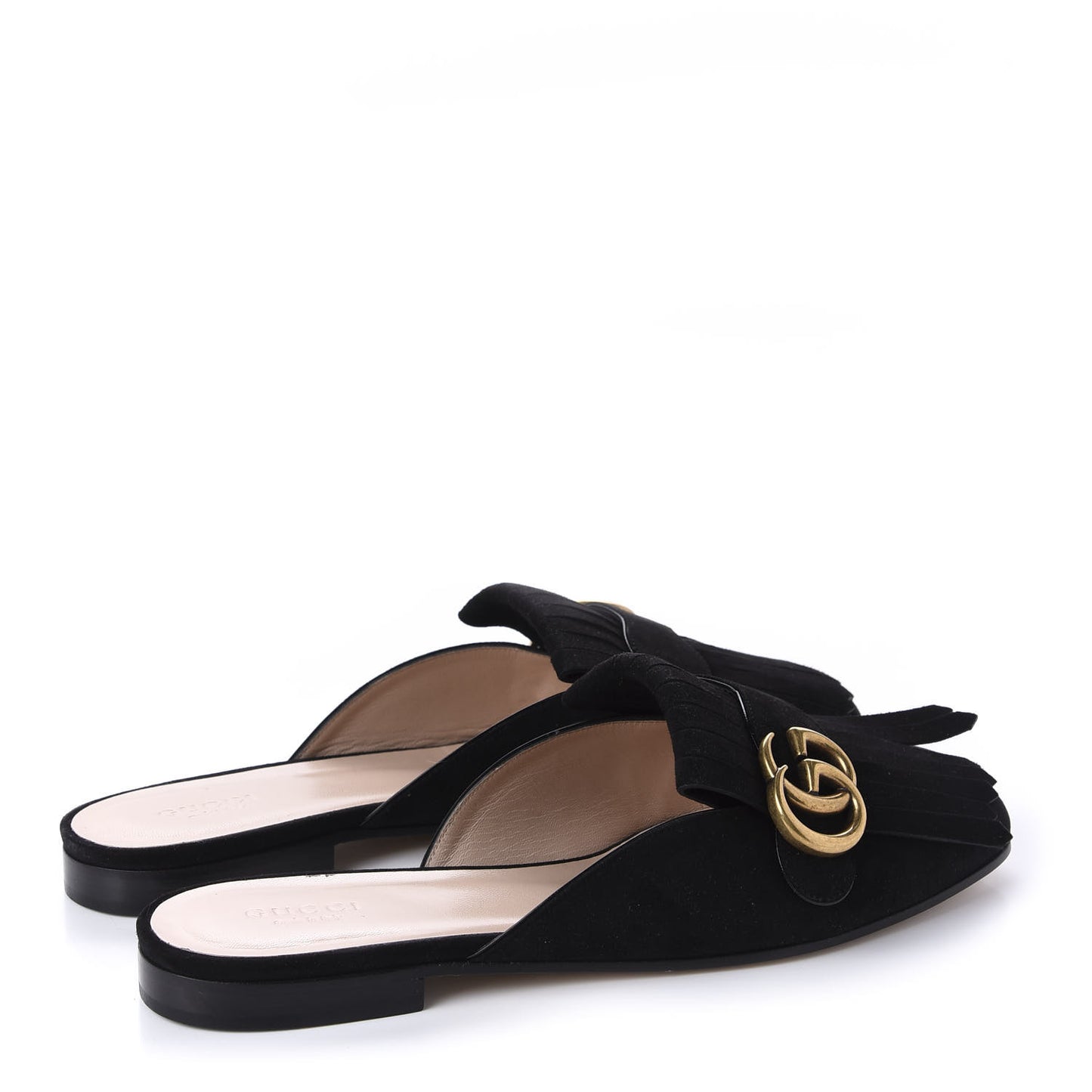 Kid Scamosciato GG Marmont Fringe Slippers 39 Black