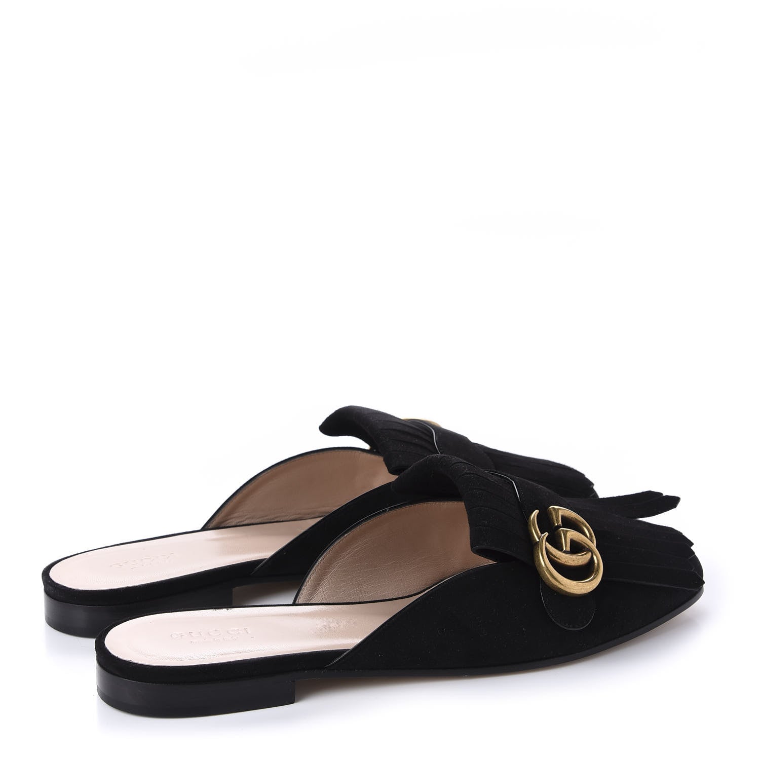 Gucci Kid Scamosciato GG Marmont Fringe Slippers 39 Black 4 of 9