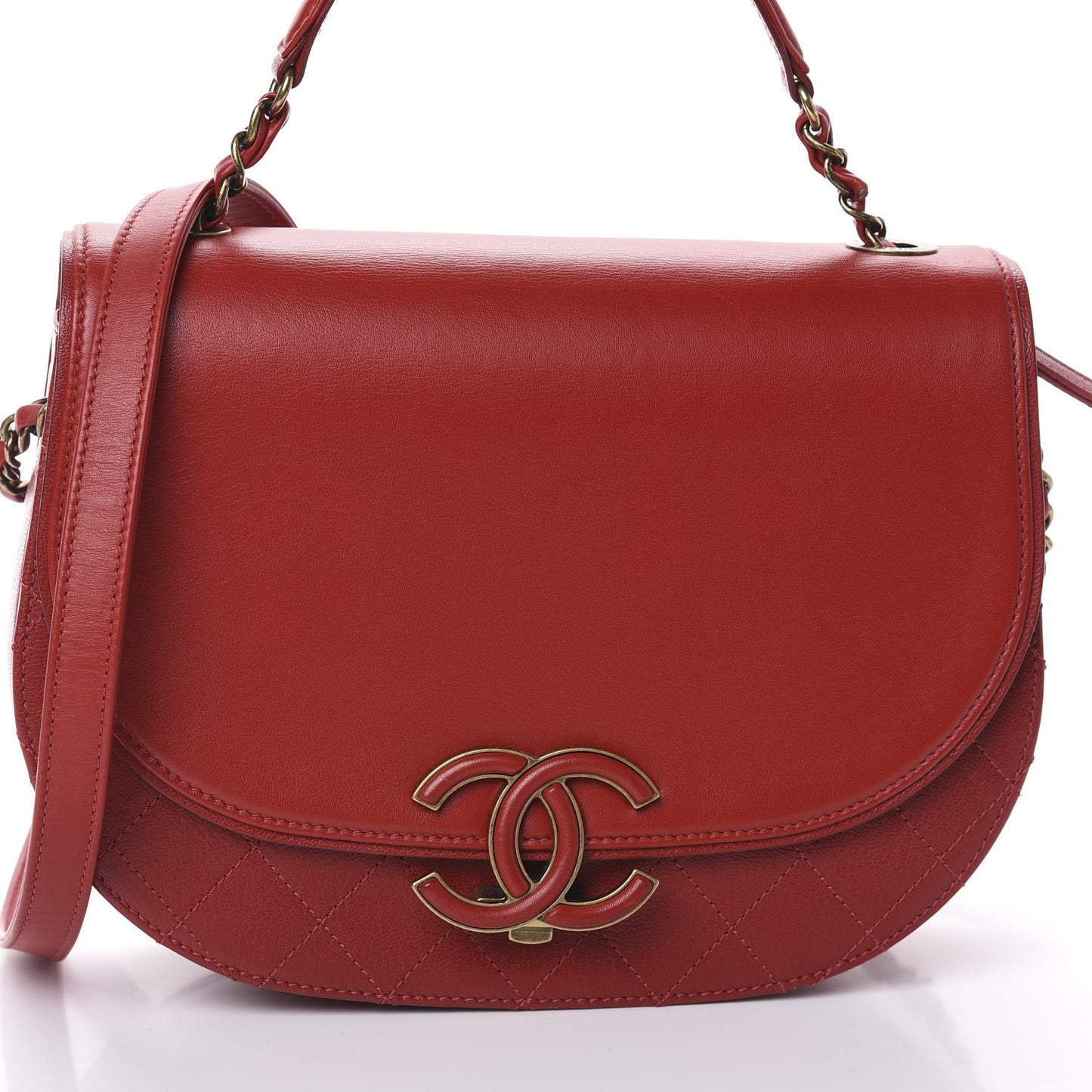 Shiny Calfskin Goatskin Quilted Medium Coco Curve Messenger Flap Red