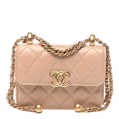 Chanel Calfskin Quilted Perfect Fit Coin Purse With Chain Beige 1 of 8