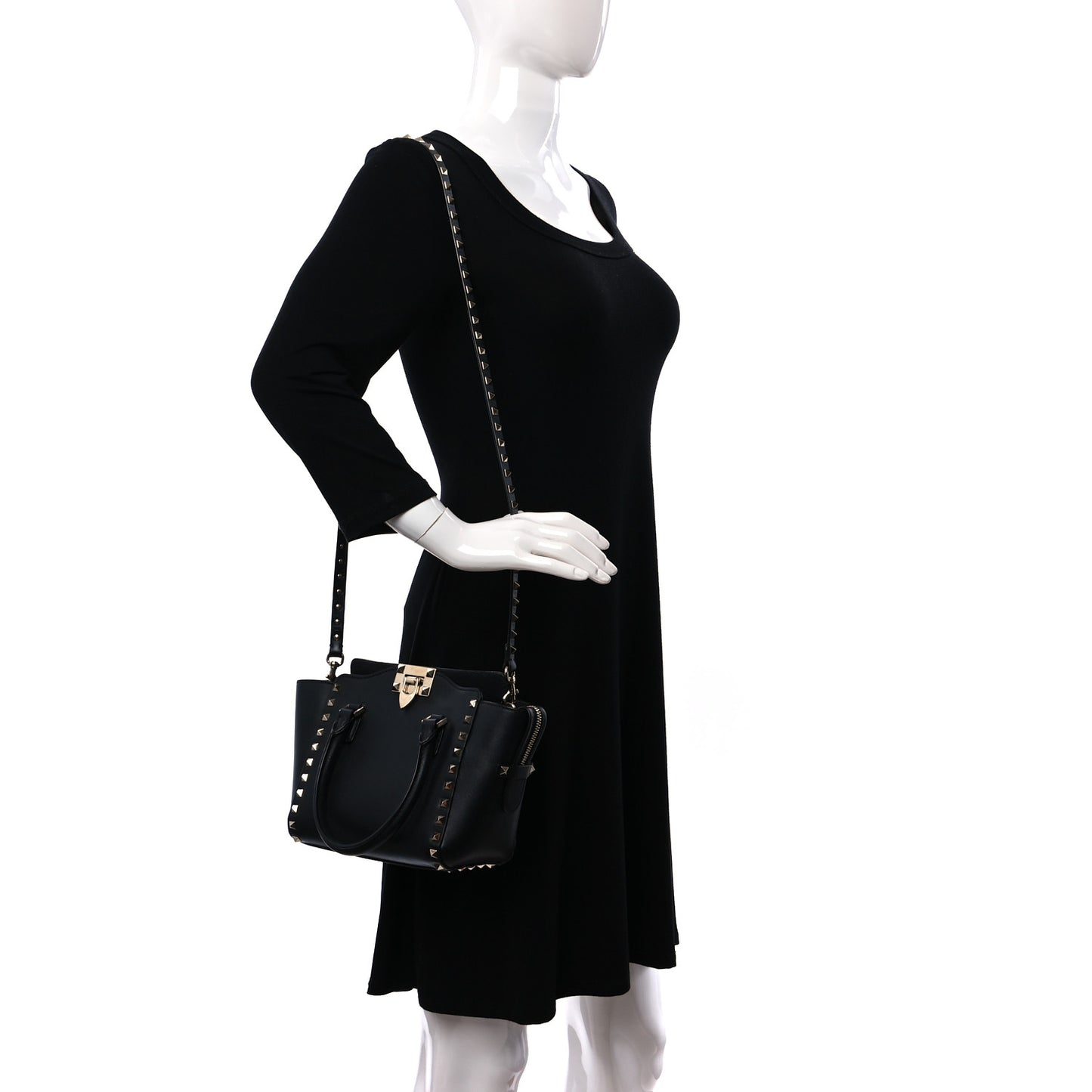 Vitello Mini Rockstud Double Handle Tote Black