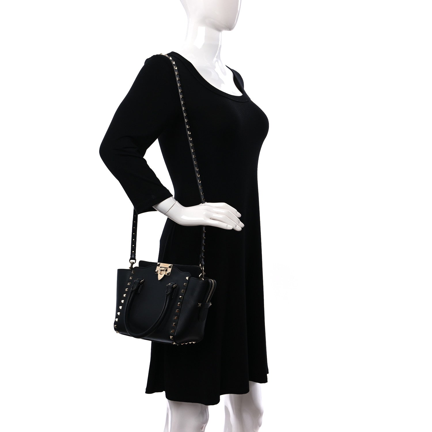 Valentino Garavani Vitello Mini Rockstud Double Handle Tote Black 2 of 8