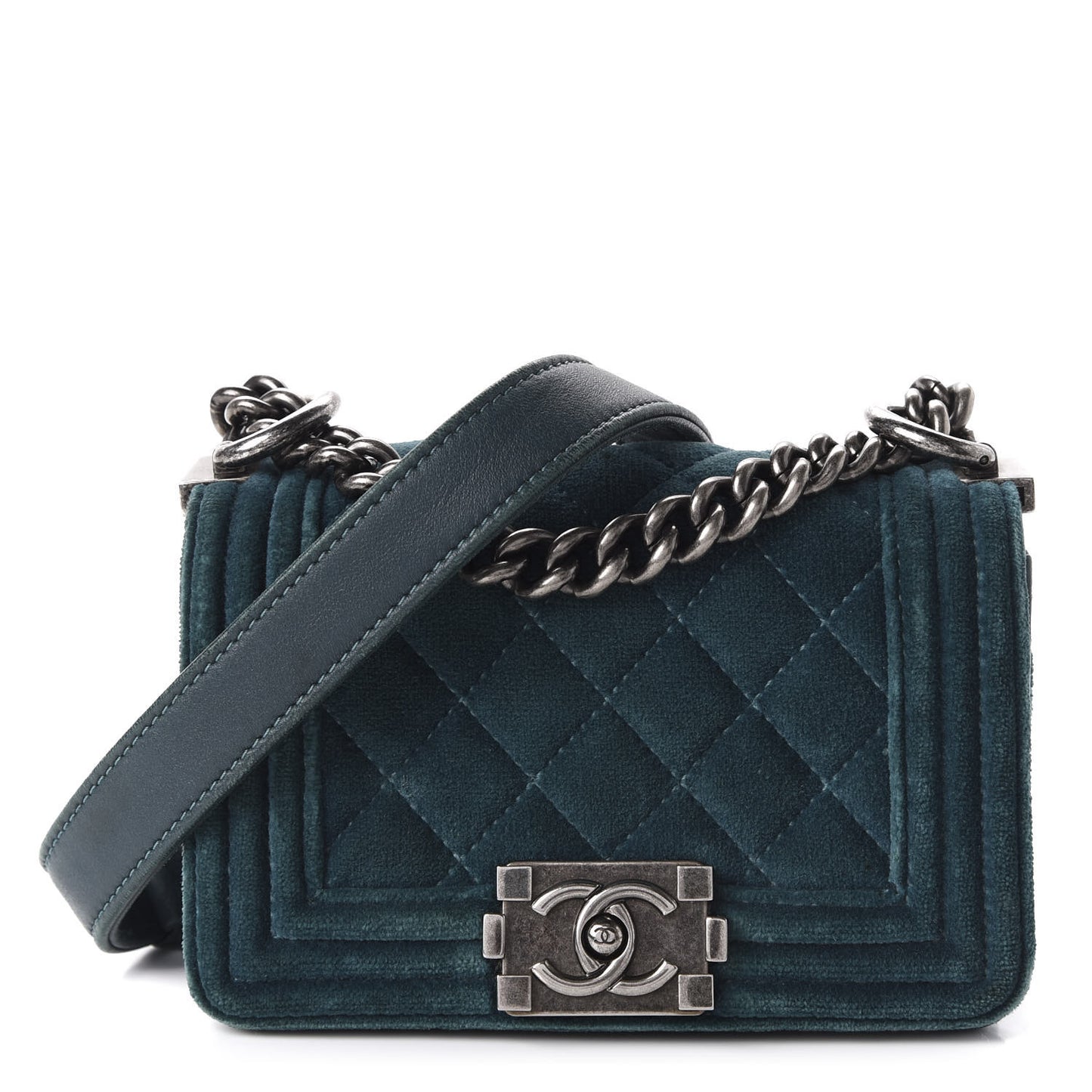 Velvet Quilted Mini Boy Flap Turquoise