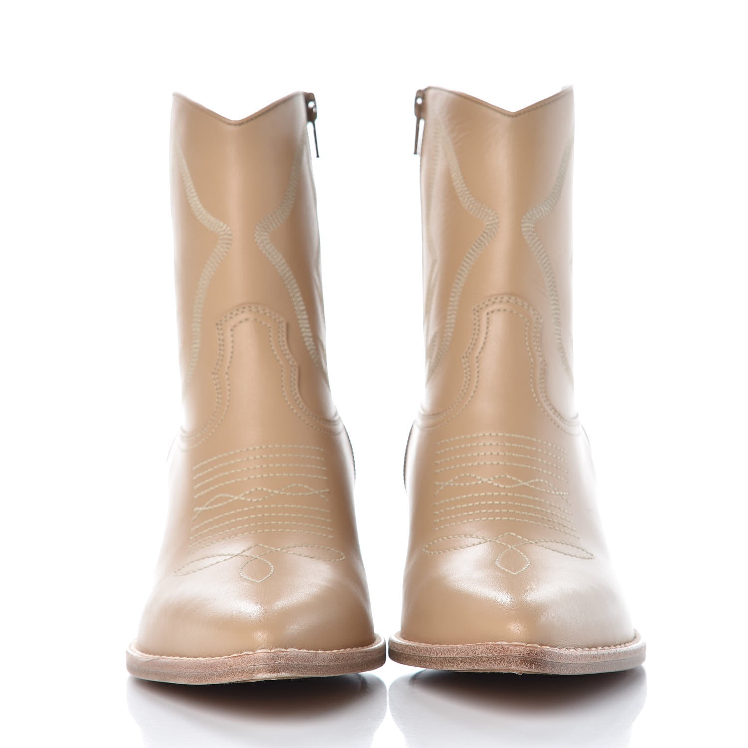 Valentino Garavani Calfskin Embroidered Texan 50mm Cowboy Ankle Boots 39 Naturale 2 of 10