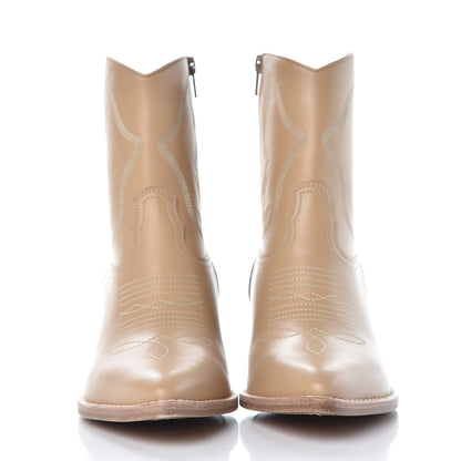 Valentino Garavani Calfskin Embroidered Texan 50mm Cowboy Ankle Boots 39 Naturale 2 of 10