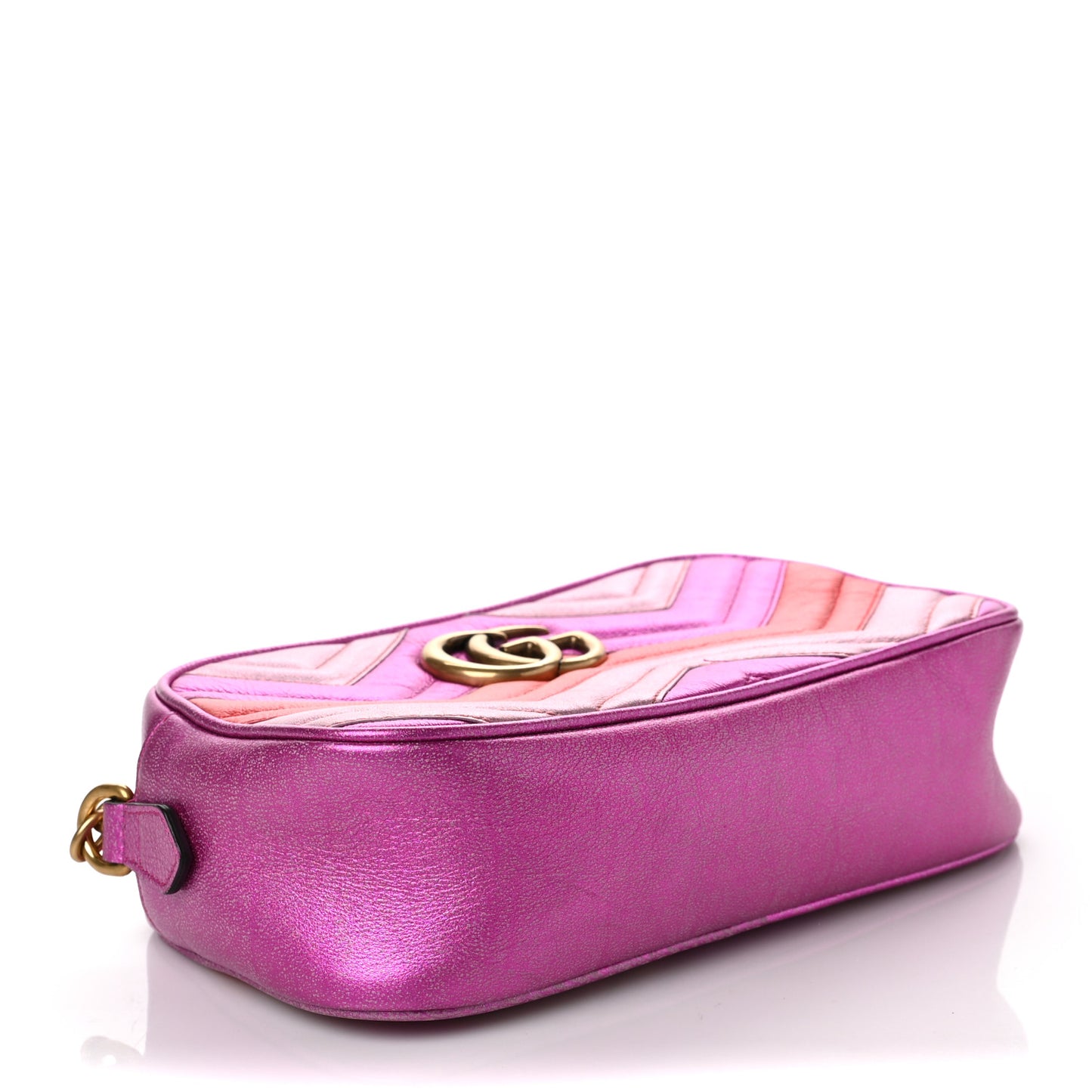 Laminated Nappa Matelasse Small GG Marmont Chain Shoulder Bag Fuxia Rosso Rosa