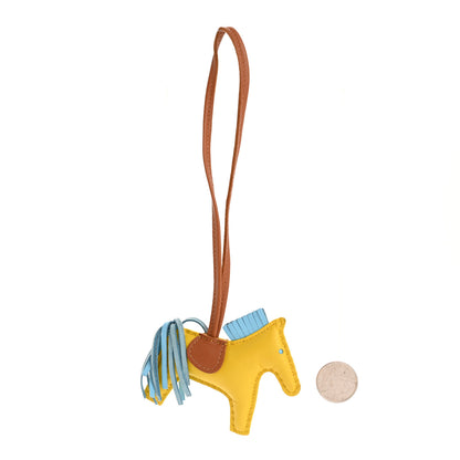 Hermes Milo Lambskin Grigri Rodeo Horse Bag Charm PM Jaune De Naples Celeste Gold 2 of 8