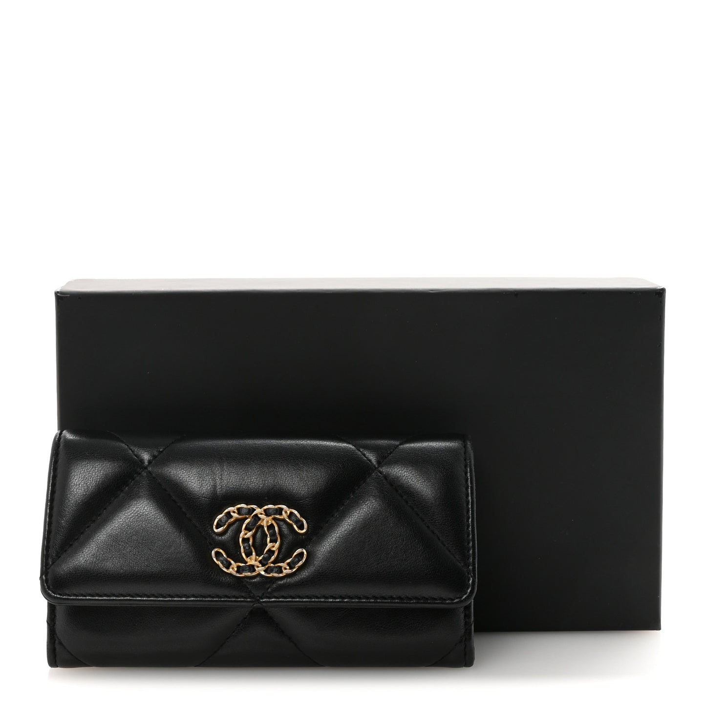 Lambskin Quilted Chanel 19 Flap Wallet Black