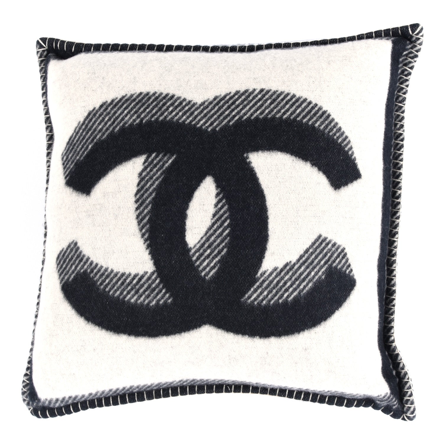 Chanel Merino Wool Cashmere CC Pillow Black White 1 of 3