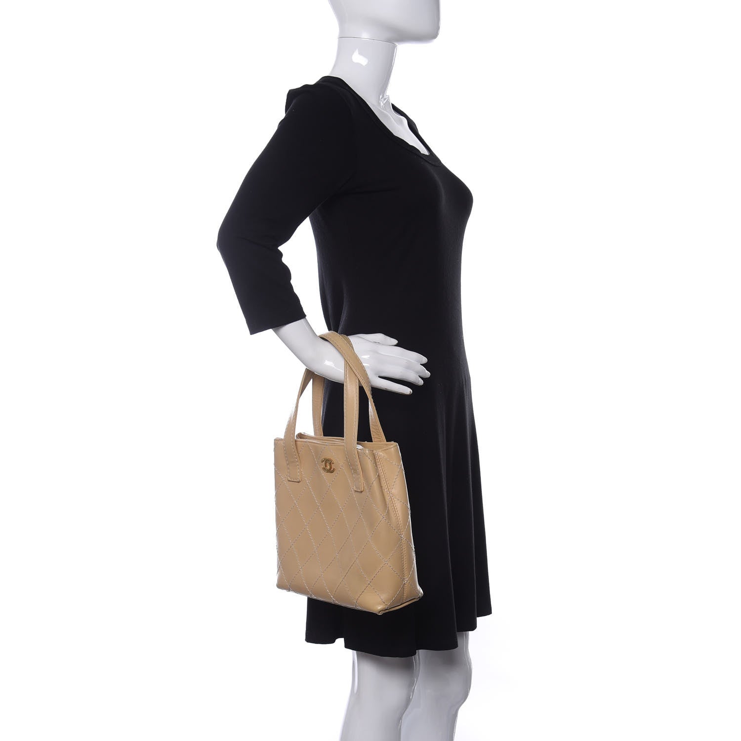 Chanel Calfskin Wild Stitch Tote Beige 2 of 13