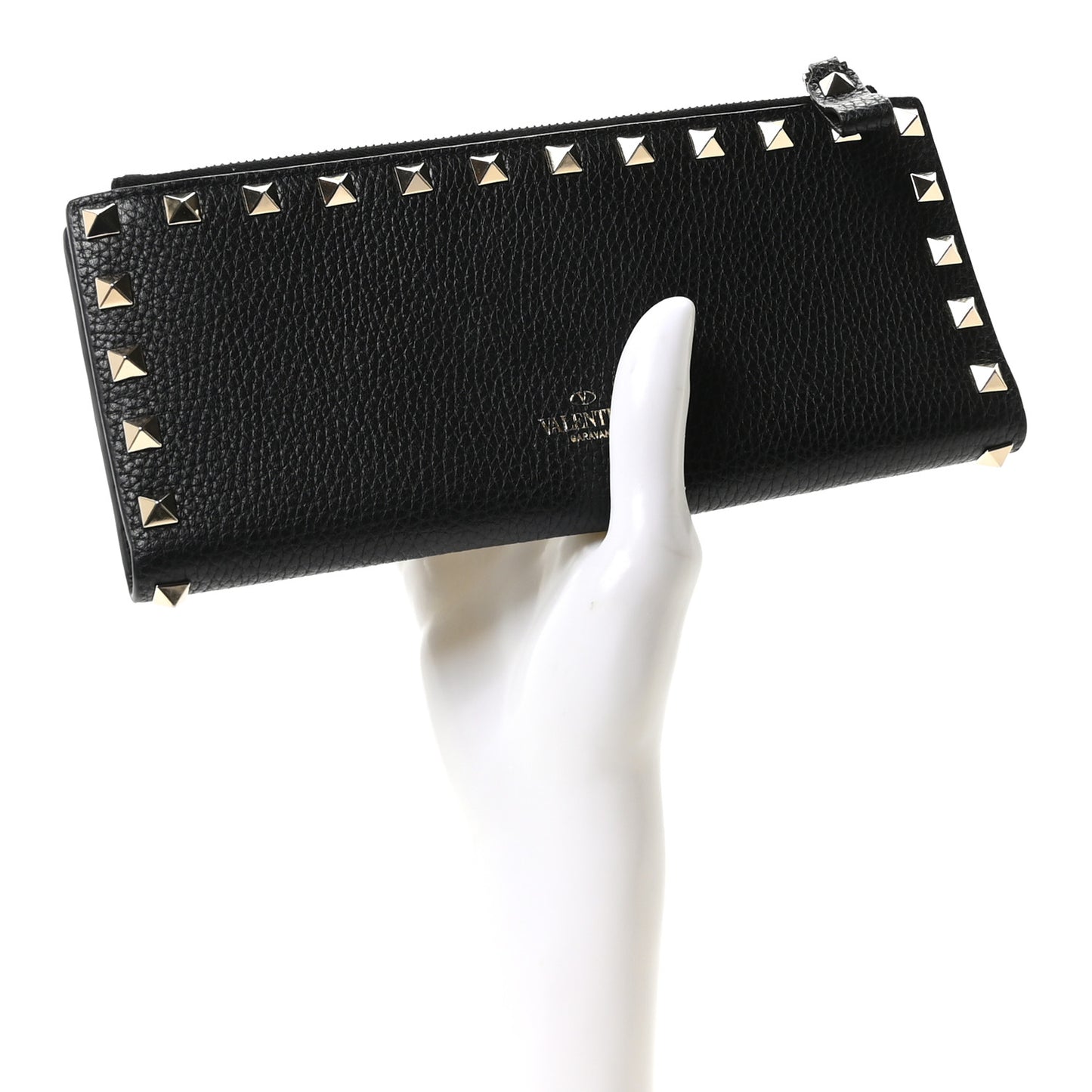 Pebbled Calfskin Rockstud Continental Wallet Black