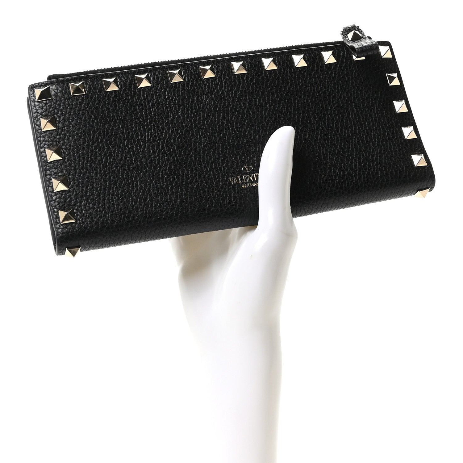 Valentino Garavani Pebbled Calfskin Rockstud Continental Wallet Black 2 of 9