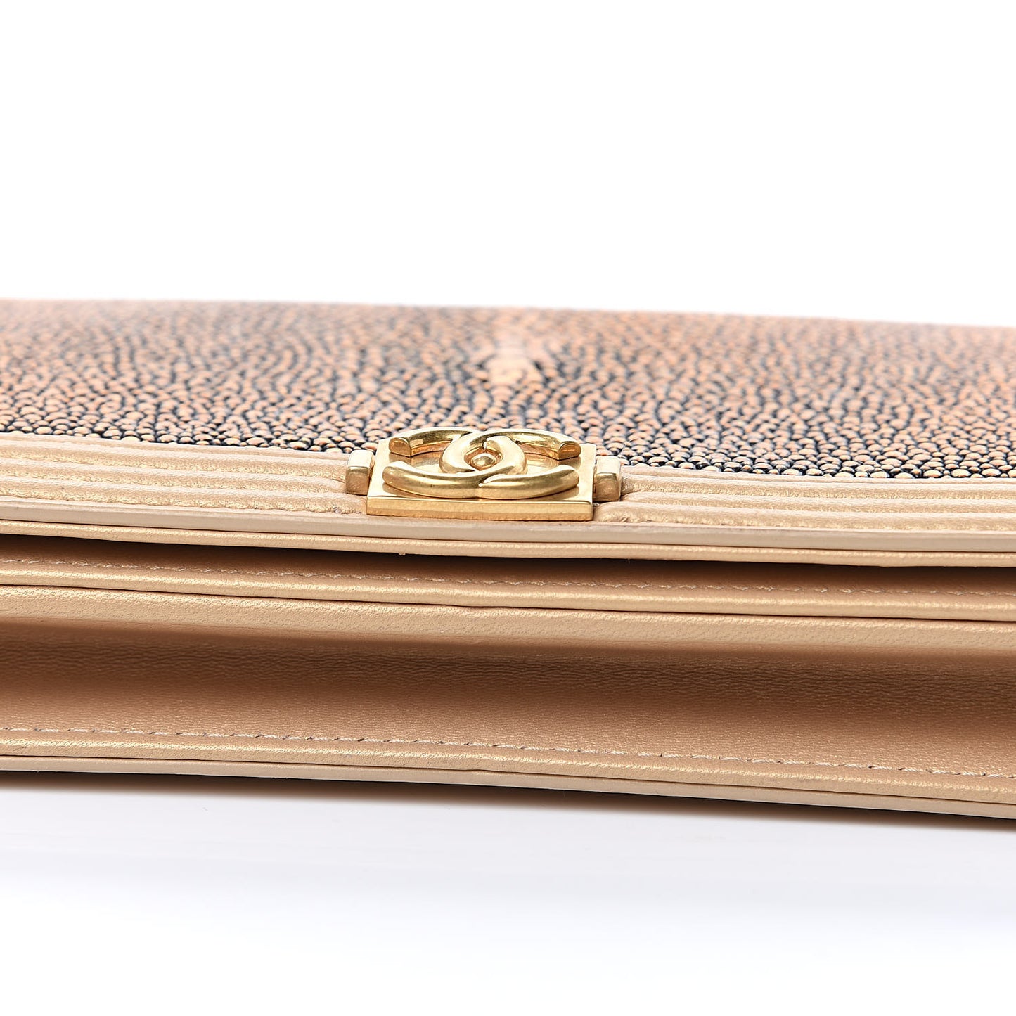 Metallic Galuchat Stingray Lambskin Boy Wallet On Chain WOC Gold