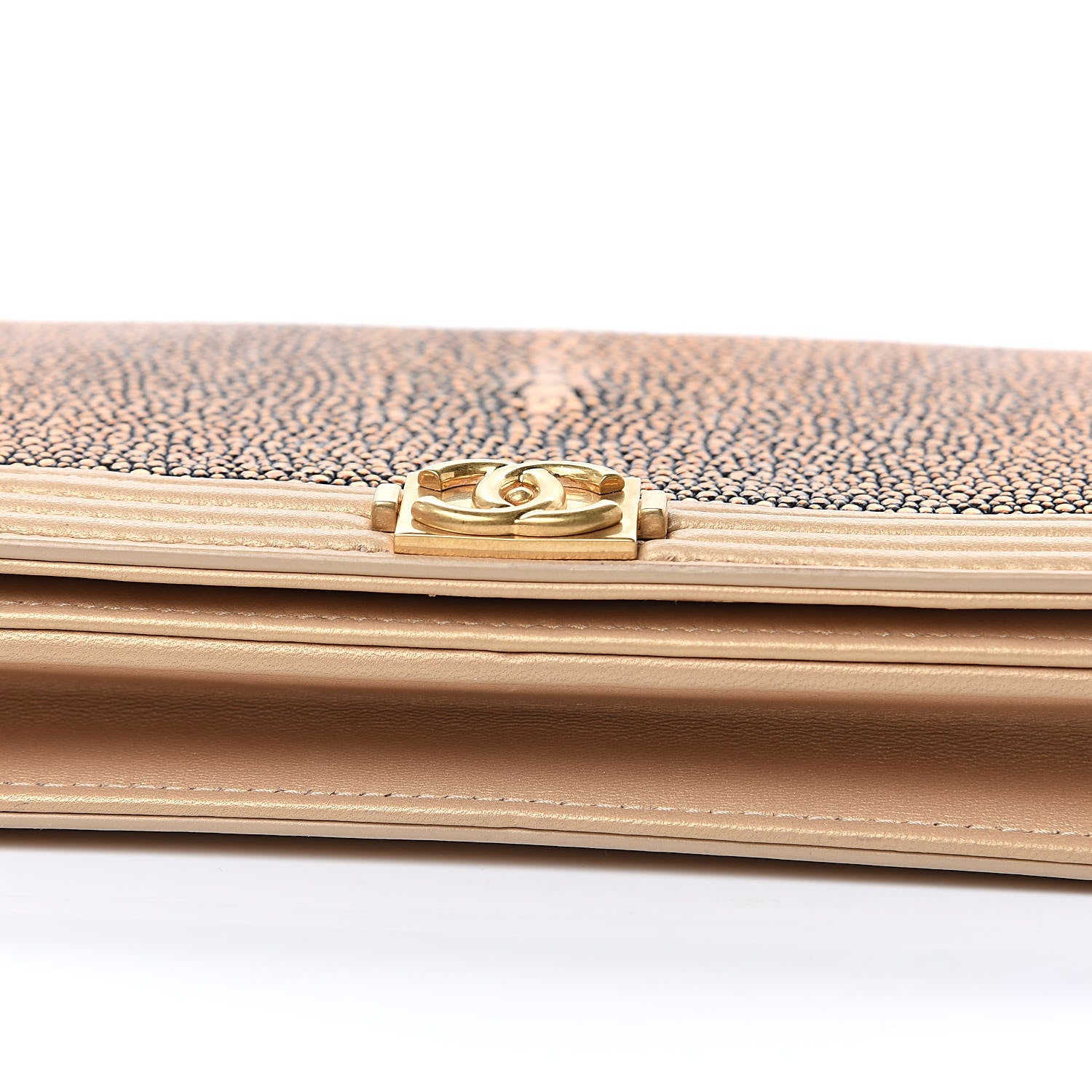 Chanel Metallic Galuchat Stingray Lambskin Boy Wallet On Chain WOC Gold 10 of 15