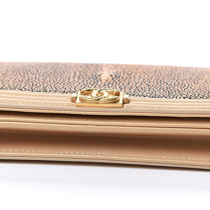 Chanel Metallic Galuchat Stingray Lambskin Boy Wallet On Chain WOC Gold 10 of 15