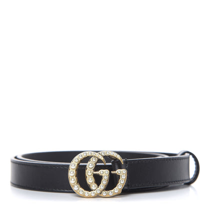 Gucci Calfskin Pearl Double G 20mm Belt 70 28 Black Cream 1 of 6