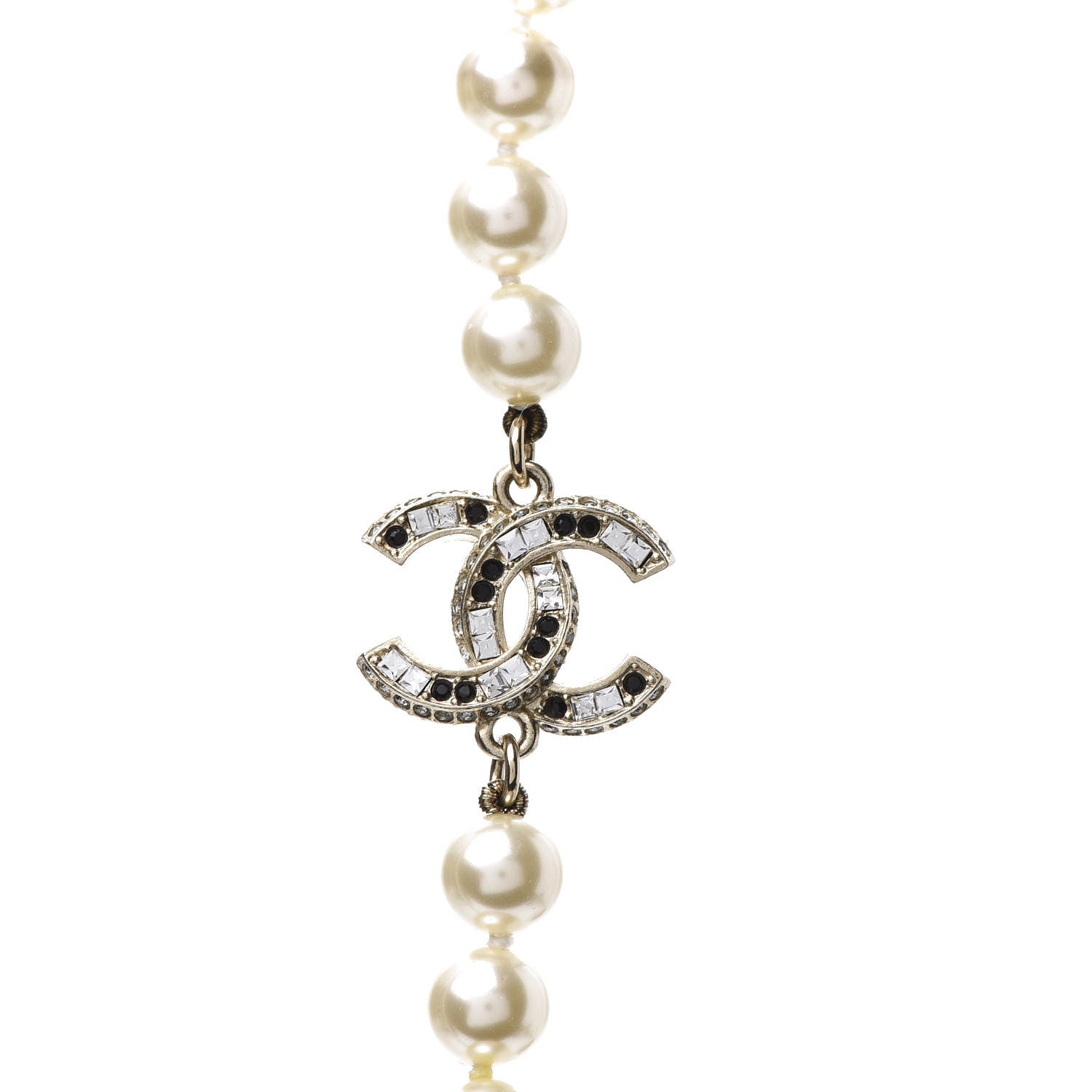 Chanel Graduated Pearl Crystal CC Long Necklace Gold Black 4 of 6