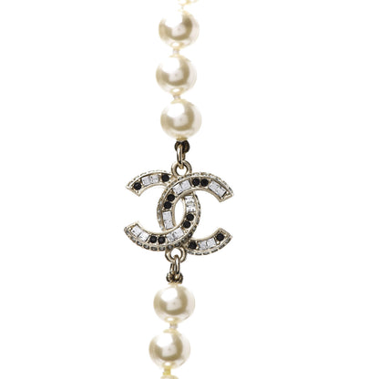 Chanel Graduated Pearl Crystal CC Long Necklace Gold Black 4 of 6