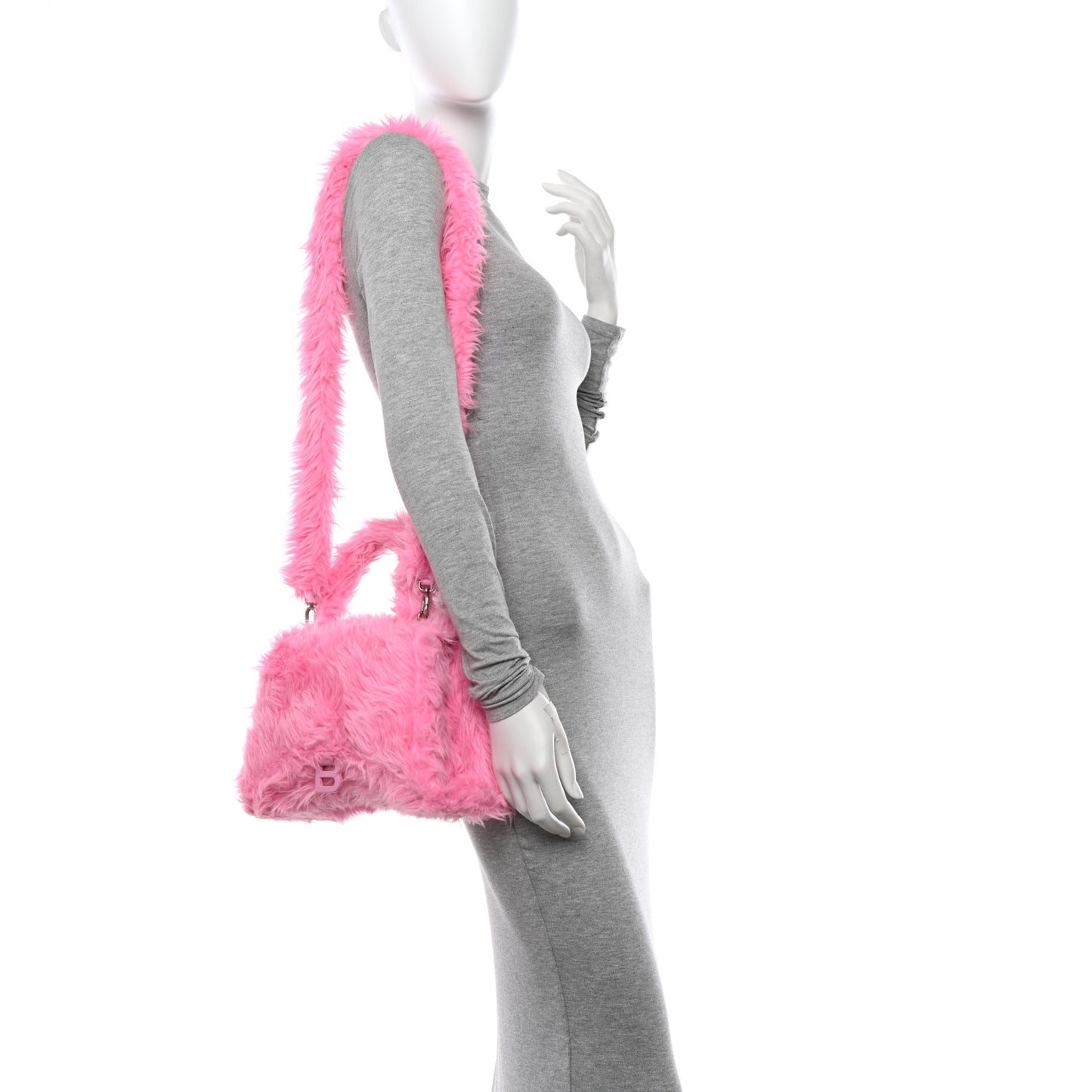 Faux Fur Medium Fluffy Hourglass Top Handle Bag Pink