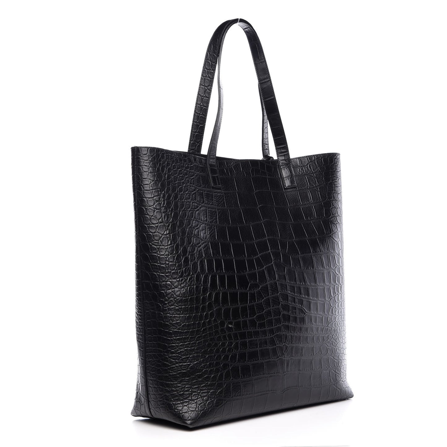 Croc Calfskin Embossed Bold Shopper Tote Black