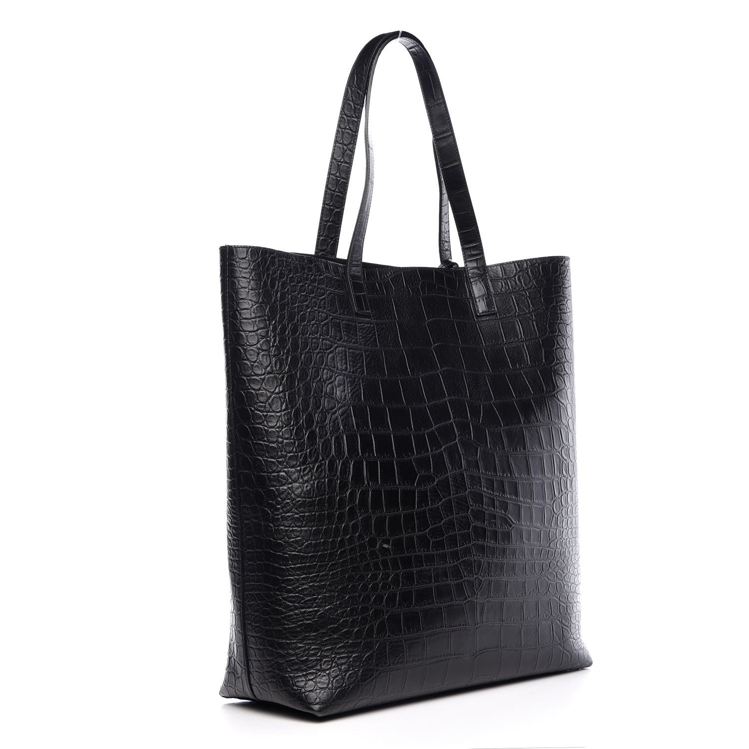 Saint Laurent Croc Calfskin Embossed Bold Shopper Tote Black 4 of 18
