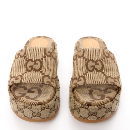 Gucci Monogram Maxi GG Angelina Platform 55mm Slide Sandals 36.5 Beige 2 of 9