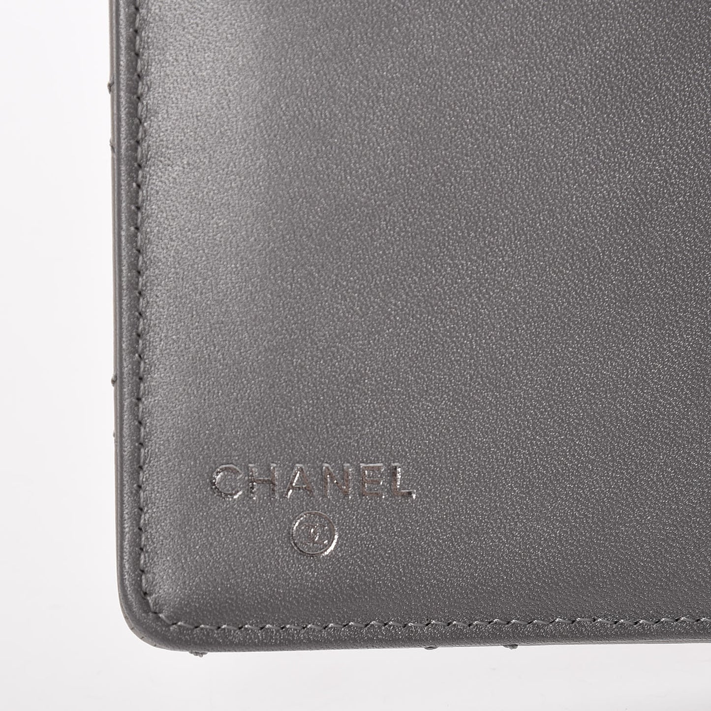 Metallic Aged Calfskin Stitched Reissue Yen Wallet Silver