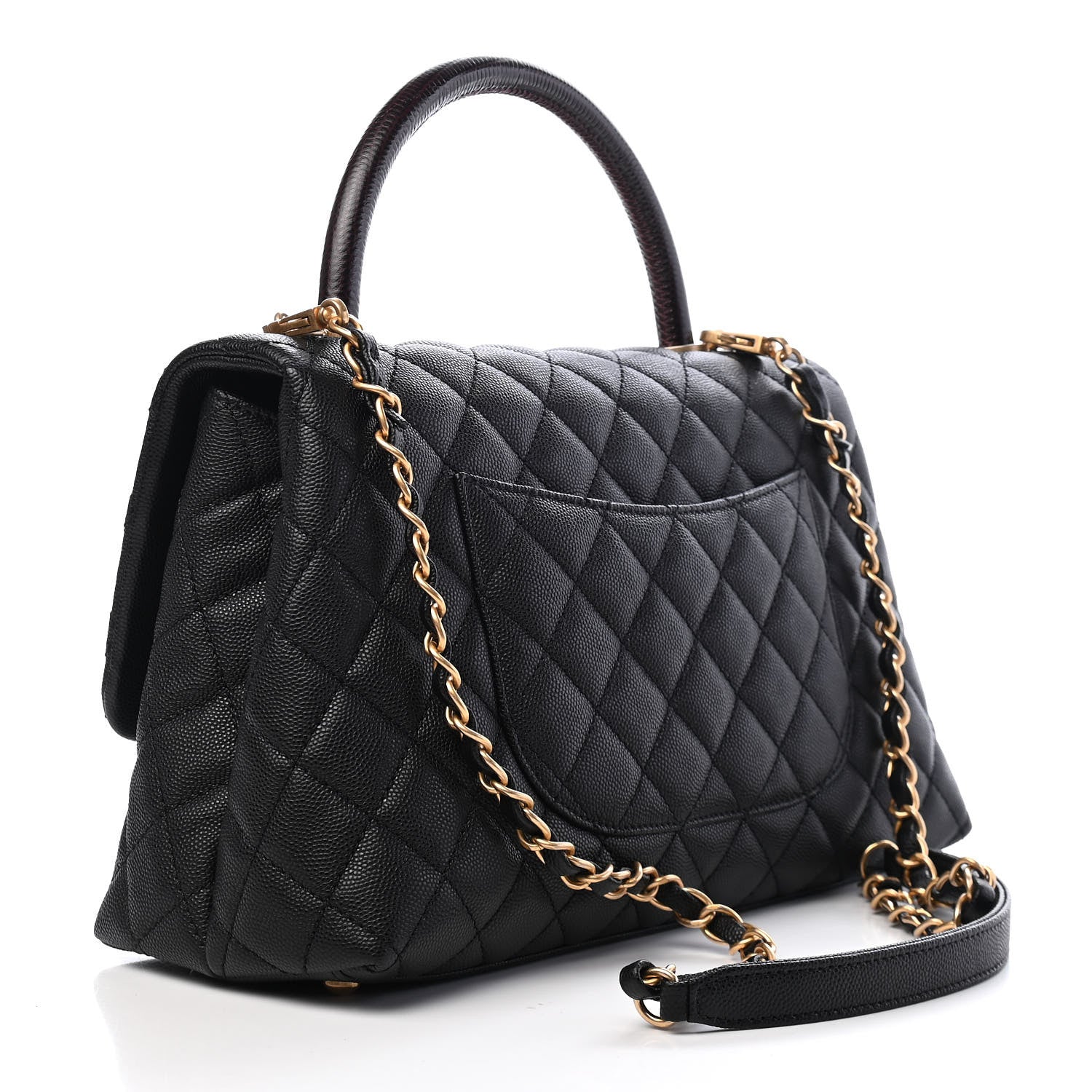 Chanel Caviar Lizard Embossed Quilted Small Coco Handle Flap Black 3 of 9