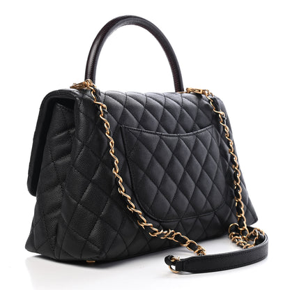 Chanel Caviar Lizard Embossed Quilted Small Coco Handle Flap Black 3 of 9
